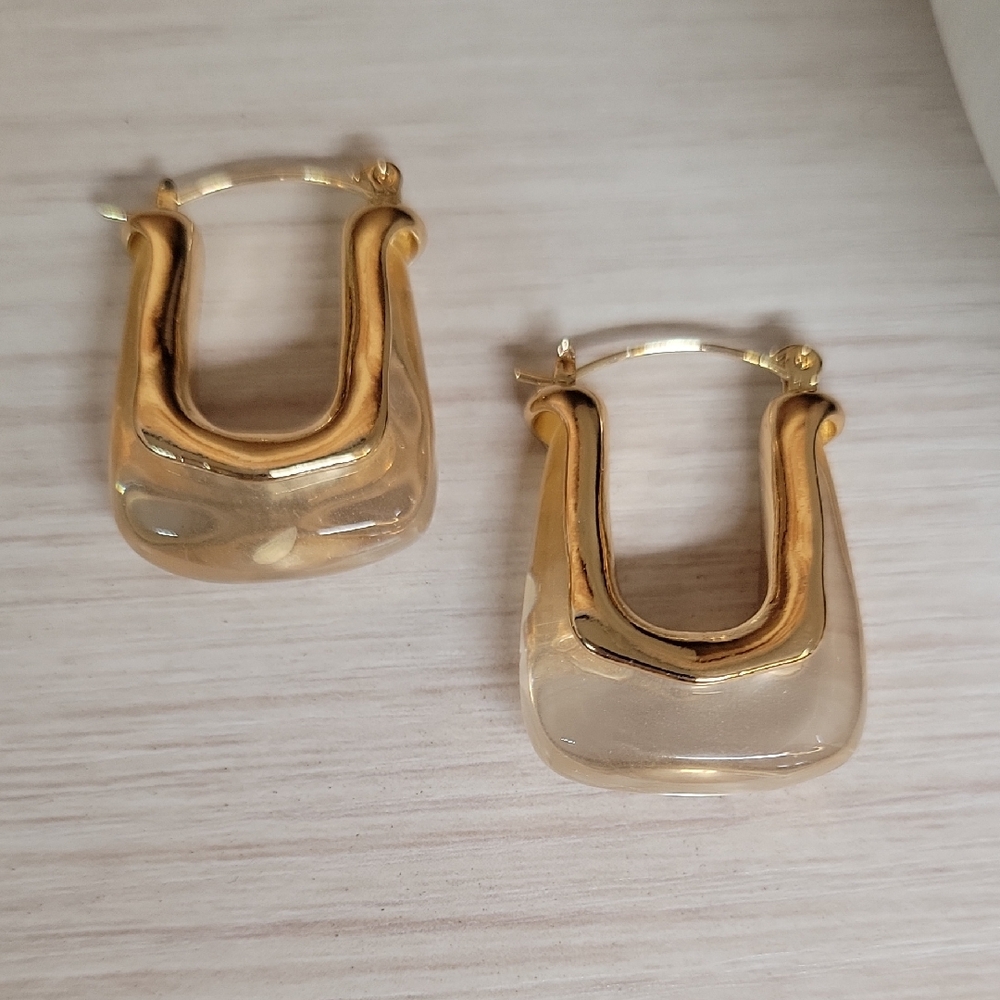 TRANSPARENT U-SHAPE Gold Hoop Earrings